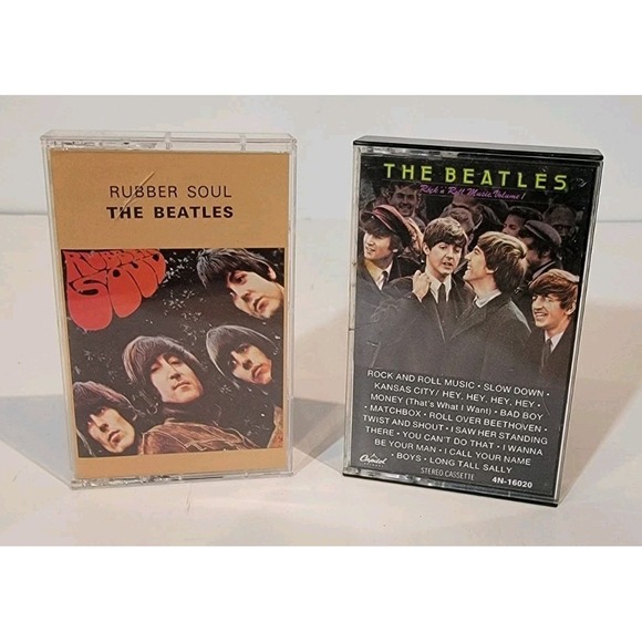 Lot of (2) 1965 1980 Beatles Cassette Tapes Rubber Soul Rock & Roll Music Vol 1 - Picture 1 of 4